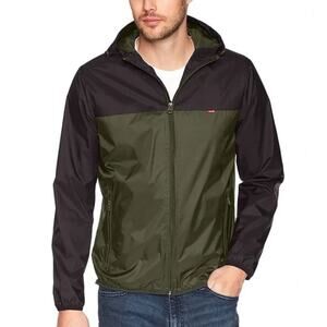 Levi's 2-Tone Colorblock Hooded Windbreaker Rain Jacket Lightweight Army Black M